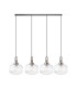 Yorktown Linear Pendant 4 x E27 Antique Silver/Matt Black 30cm Pumpkin Shaped Ribbed Clear Glass-4