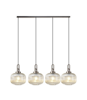 Yorktown Linear Pendant 4 x E27 Antique Silver/Matt Black 30cm Pumpkin Shaped Ribbed Champagne Glass-1