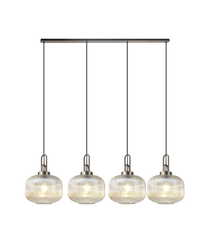 Yorktown Linear Pendant 4 x E27 Antique Silver/Matt Black 30cm Pumpkin Shaped Ribbed Champagne Glass-1
