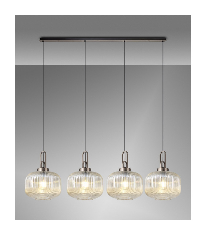 Yorktown Linear Pendant 4 x E27 Antique Silver/Matt Black 30cm Pumpkin Shaped Ribbed Champagne Glass-3