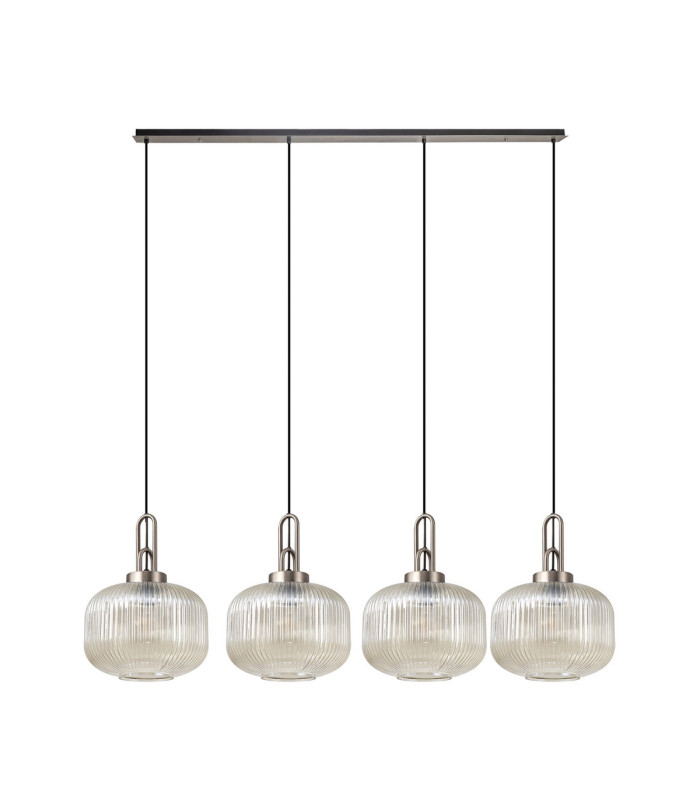 Yorktown Linear Pendant 4 x E27 Antique Silver/Matt Black 30cm Pumpkin Shaped Ribbed Champagne Glass-4