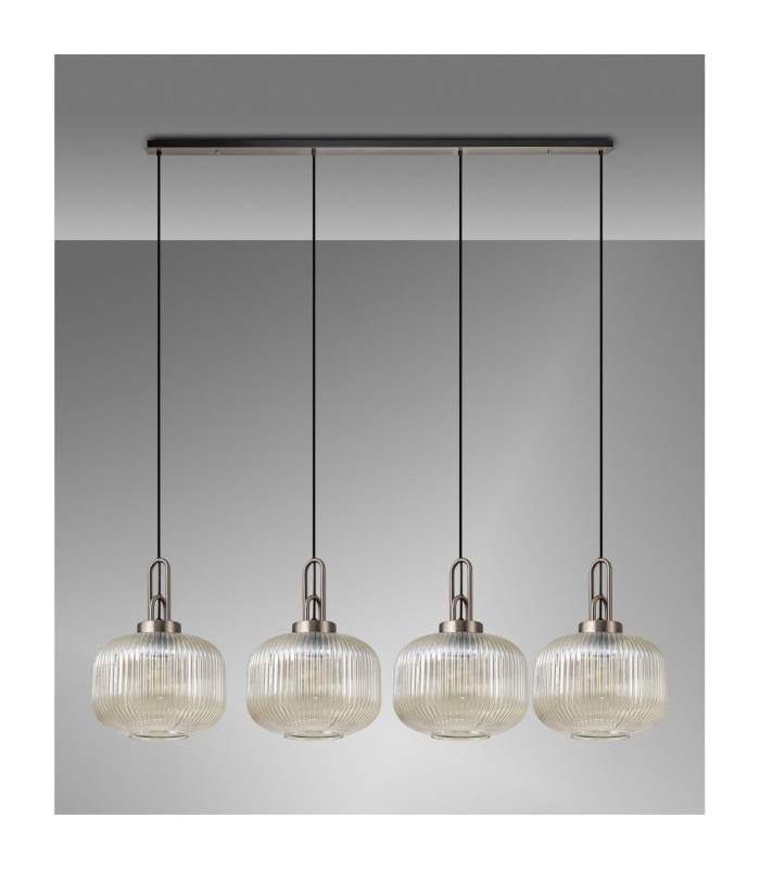 Yorktown Linear Pendant 4 x E27 Antique Silver/Matt Black 30cm Pumpkin Shaped Ribbed Champagne Glass-11