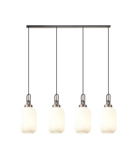 Yorktown Linear 4 Light Pendant 20cm Tubular Ribbed Glass Antique Silver/Matt Black Opal-1