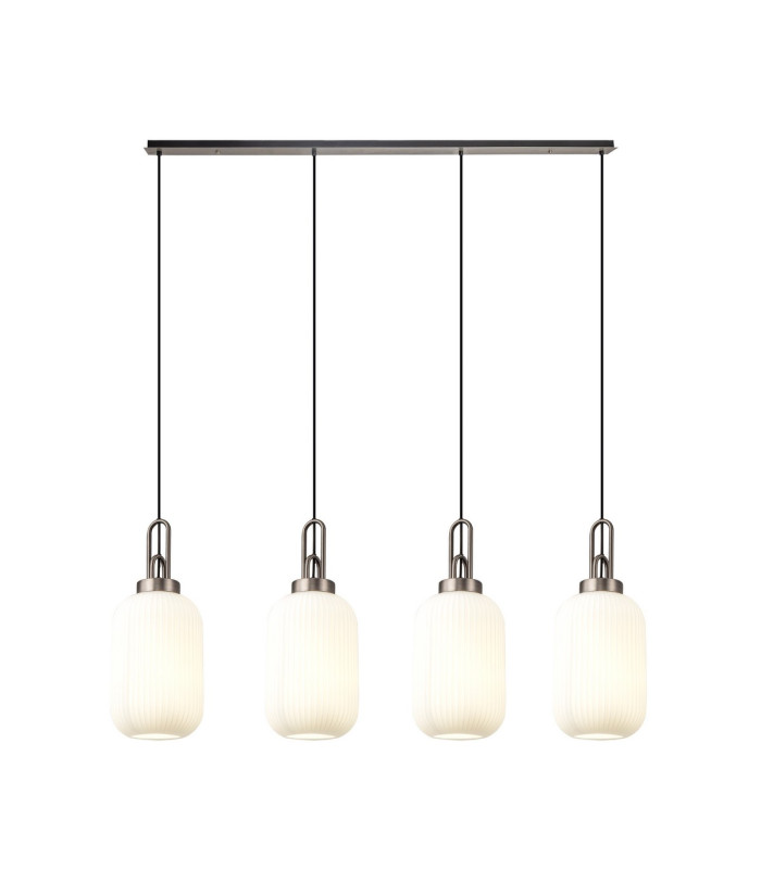 Yorktown Linear 4 Light Pendant 20cm Tubular Ribbed Glass Antique Silver/Matt Black Opal-1