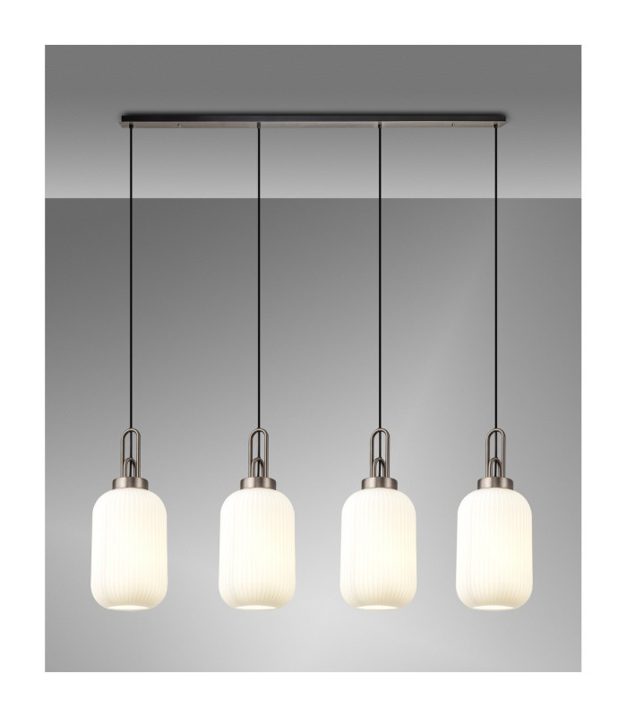 Yorktown Linear 4 Light Pendant 20cm Tubular Ribbed Glass Antique Silver/Matt Black Opal-3