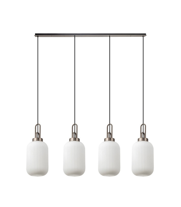 Yorktown Linear 4 Light Pendant 20cm Tubular Ribbed Glass Antique Silver/Matt Black Opal-4