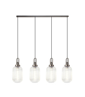 Yorktown Linear 4 Light Pendant 20cm Tubular Ribbed Glass Antique Silver/Matt Black Clear-1