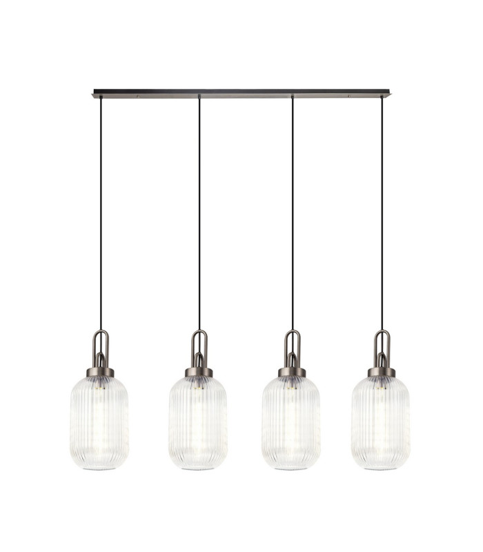 Yorktown Linear 4 Light Pendant 20cm Tubular Ribbed Glass Antique Silver/Matt Black Clear-1