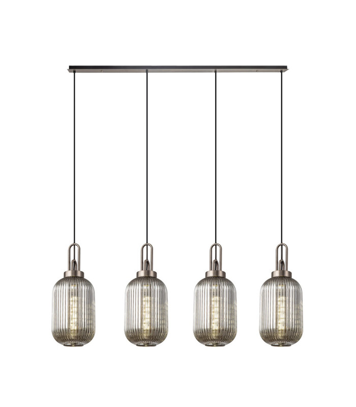 Yorktown Linear 4 Light Pendant 20cm Tubular Ribbed Glass Antique Silver/Matt Black Smoked-1