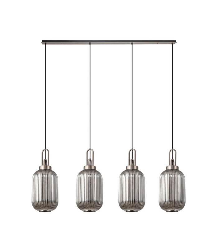 Yorktown Linear 4 Light Pendant 20cm Tubular Ribbed Glass Antique Silver/Matt Black Smoked-4