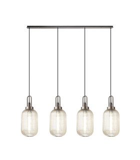 Yorktown Linear 4 Light Pendant 20cm Tubular Ribbed Glass Antique Silver/Matt Black Champagne-1