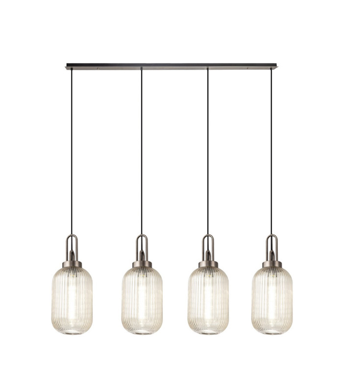 Yorktown Linear 4 Light Pendant 20cm Tubular Ribbed Glass Antique Silver/Matt Black Champagne-1
