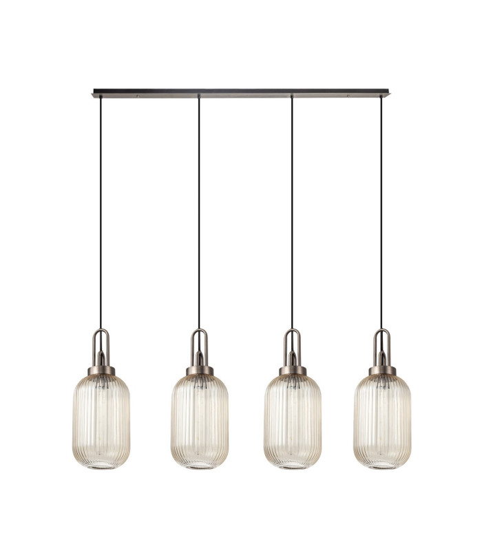 Yorktown Linear 4 Light Pendant 20cm Tubular Ribbed Glass Antique Silver/Matt Black Champagne-4