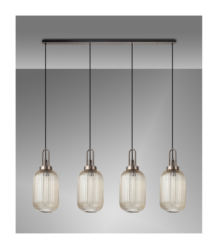 Yorktown Linear 4 Light Pendant 20cm Tubular Ribbed Glass Antique Silver/Matt Black Champagne-11