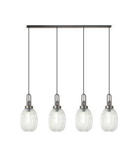 Yorktown Linear 4 Light Pendant 20cm Almond Ribbed Glass Antique Silver/Matt Black Clear-1