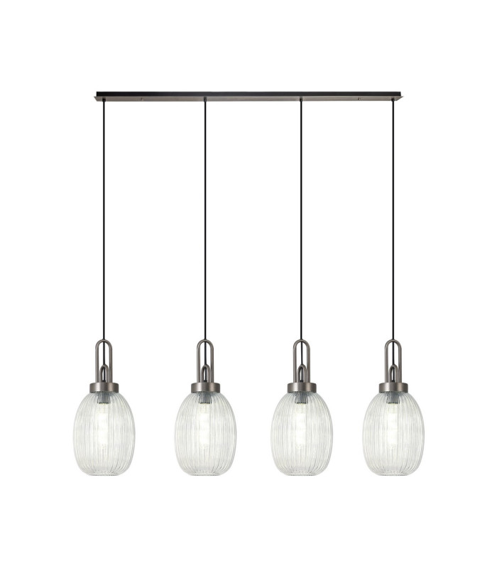 Yorktown Linear 4 Light Pendant 20cm Almond Ribbed Glass Antique Silver/Matt Black Clear-1