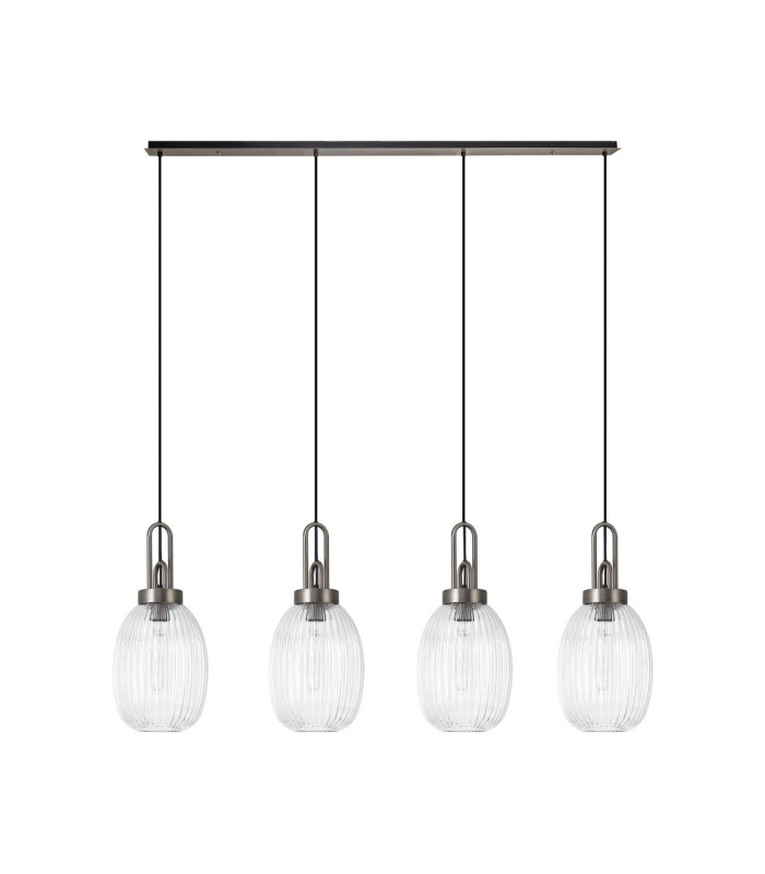 Yorktown Linear 4 Light Pendant 20cm Almond Ribbed Glass Antique Silver/Matt Black Clear-4