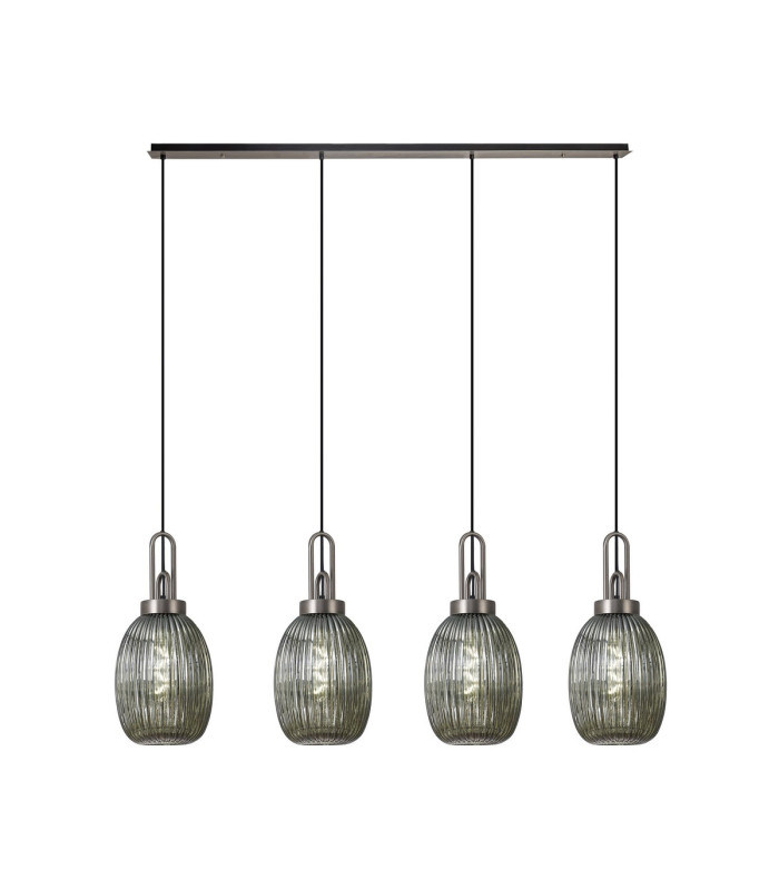 Yorktown Linear 4 Light Pendant 20cm Almond Ribbed Glass Antique Silver/Matt Black Smoked-1