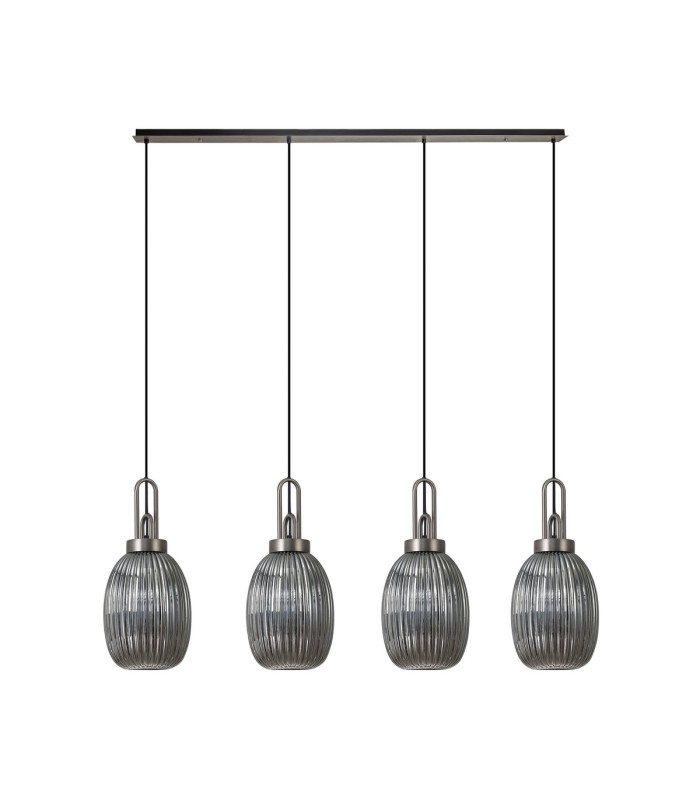 Yorktown Linear 4 Light Pendant 20cm Almond Ribbed Glass Antique Silver/Matt Black Smoked-4