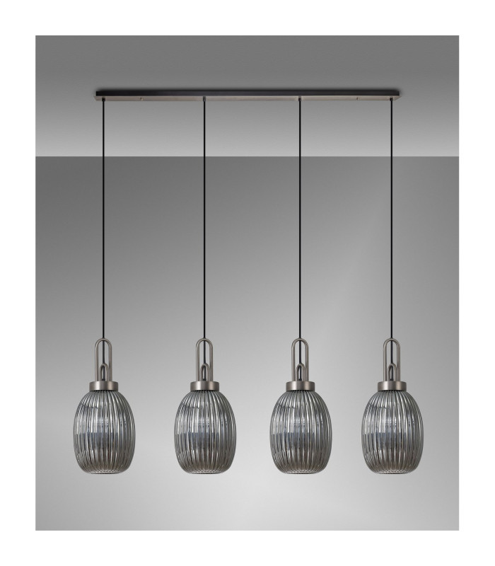 Yorktown Linear 4 Light Pendant 20cm Almond Ribbed Glass Antique Silver/Matt Black Smoked-10