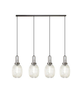 Yorktown Linear 4 Light Pendant 20cm Almond Ribbed Glass Antique Silver/Matt Black Champagne-1
