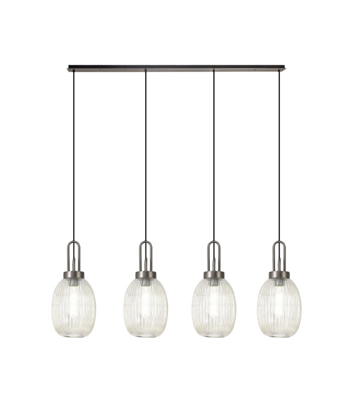 Yorktown Linear 4 Light Pendant 20cm Almond Ribbed Glass Antique Silver/Matt Black Champagne-1