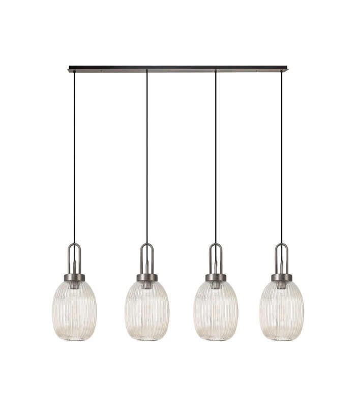 Yorktown Linear 4 Light Pendant 20cm Almond Ribbed Glass Antique Silver/Matt Black Champagne-4