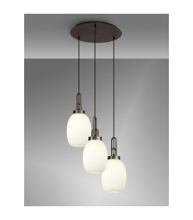 Yorktown Linear 4 Light Pendant 20cm Almond Ribbed Glass Antique Silver/Matt Black Opal-1