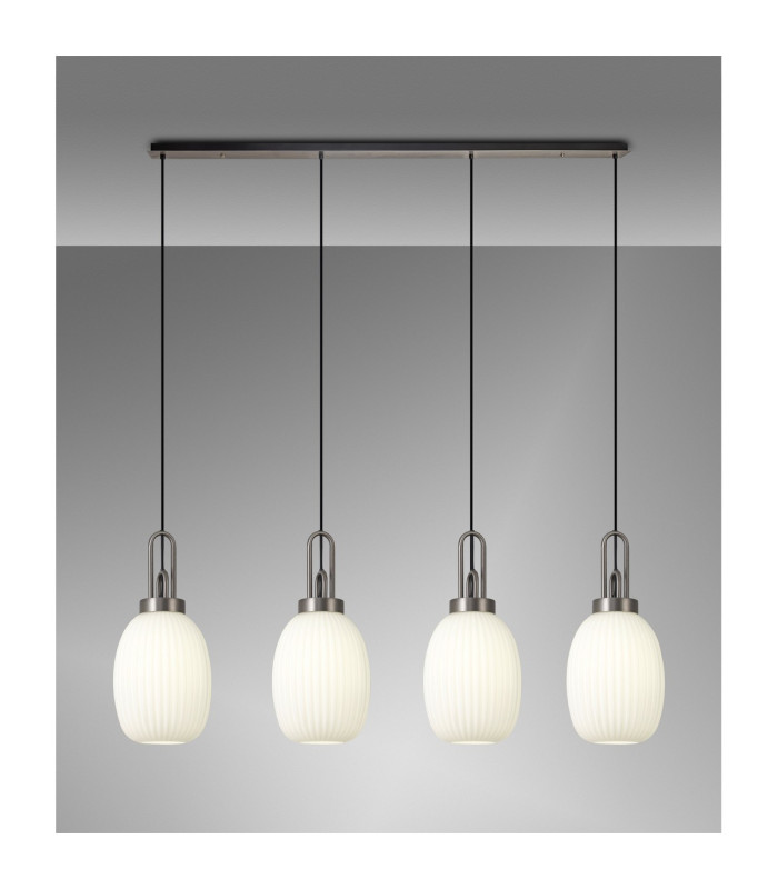 Yorktown Linear 4 Light Pendant 20cm Almond Ribbed Glass Antique Silver/Matt Black Opal-3