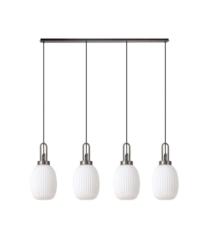 Yorktown Linear 4 Light Pendant 20cm Almond Ribbed Glass Antique Silver/Matt Black Opal-4