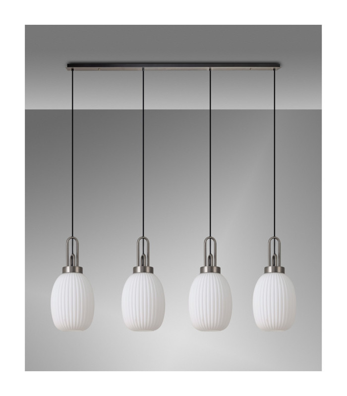Yorktown Linear 4 Light Pendant 20cm Almond Ribbed Glass Antique Silver/Matt Black Opal-10