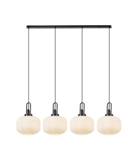 Yorktown Linear Pendant 4 x E27 Black Chrome/Matt Black 30cm Pumpkin Shaped Ribbed Opal Glass-1
