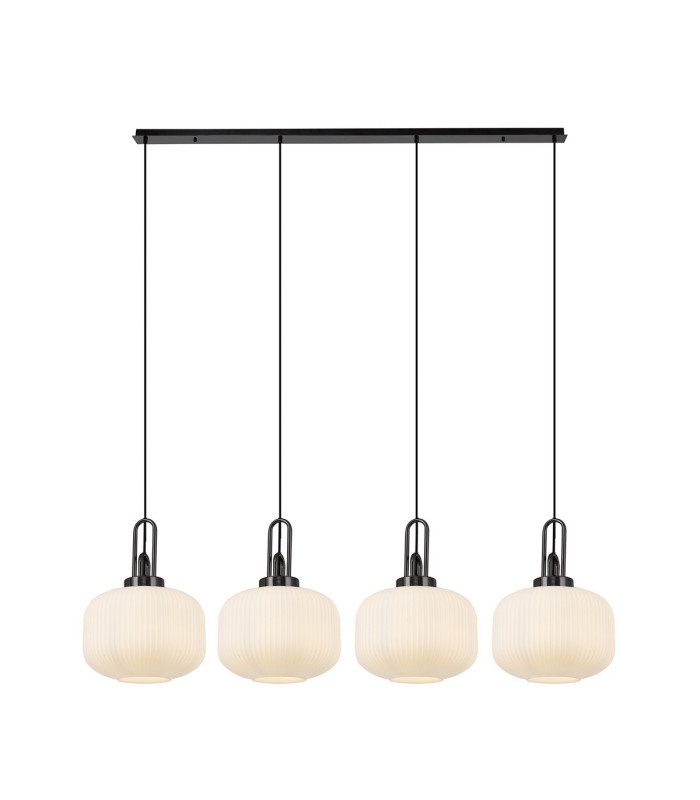 Yorktown Linear Pendant 4 x E27 Black Chrome/Matt Black 30cm Pumpkin Shaped Ribbed Opal Glass-1