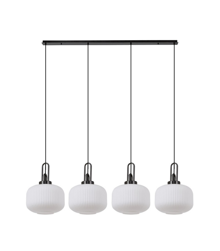 Yorktown Linear Pendant 4 x E27 Black Chrome/Matt Black 30cm Pumpkin Shaped Ribbed Opal Glass-4