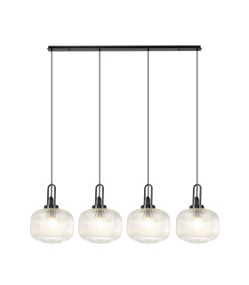 Yorktown Linear Pendant 4 x E27 Black Chrome/Matt Black 30cm Pumpkin Shaped Ribbed Clear Glass-1
