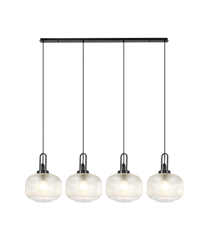 Yorktown Linear Pendant 4 x E27 Black Chrome/Matt Black 30cm Pumpkin Shaped Ribbed Clear Glass-1