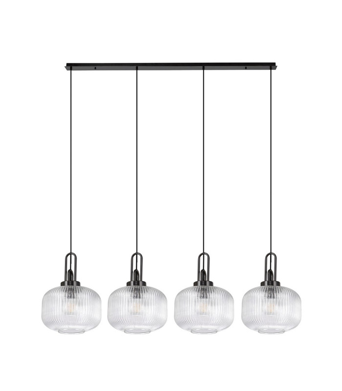 Yorktown Linear Pendant 4 x E27 Black Chrome/Matt Black 30cm Pumpkin Shaped Ribbed Clear Glass-4