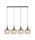 Yorktown Linear Pendant 4 x E27 Black Chrome/Matt Black 30cm Pumpkin Shaped Ribbed Champagne Glass-1