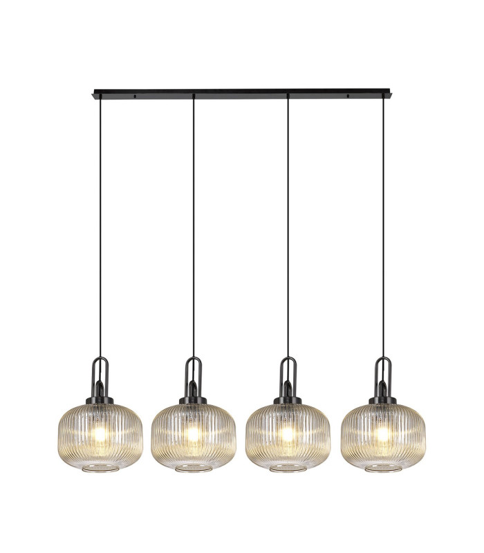 Yorktown Linear Pendant 4 x E27 Black Chrome/Matt Black 30cm Pumpkin Shaped Ribbed Champagne Glass-1