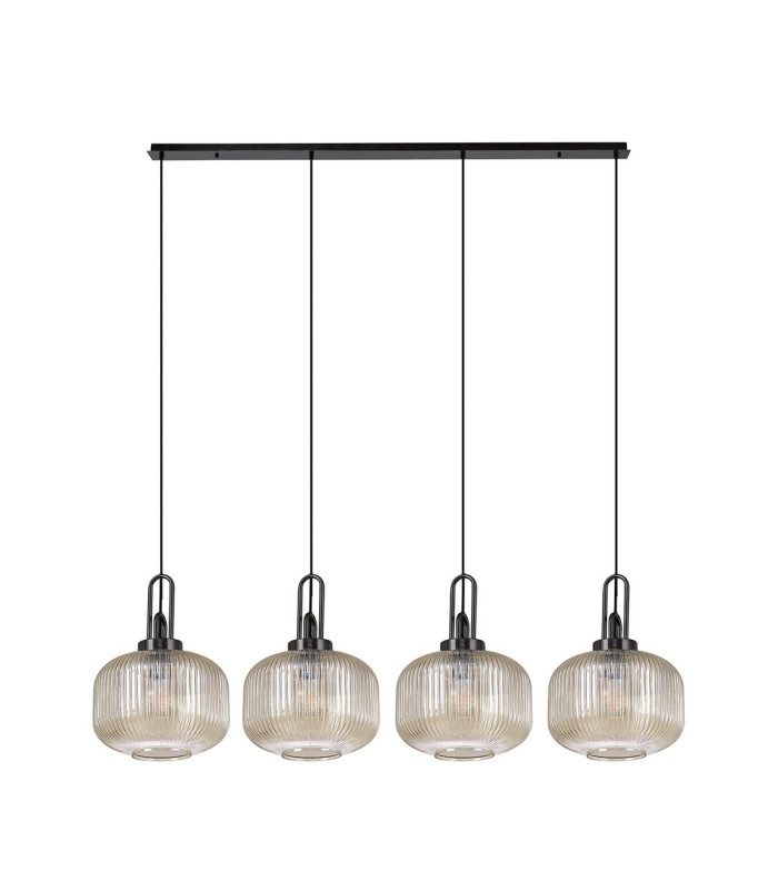 Yorktown Linear Pendant 4 x E27 Black Chrome/Matt Black 30cm Pumpkin Shaped Ribbed Champagne Glass-4