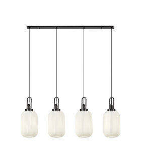 Yorktown Linear 4 Light Pendant 20cm Tubular Ribbed Glass Black Chrome/Matt Black Opal-1