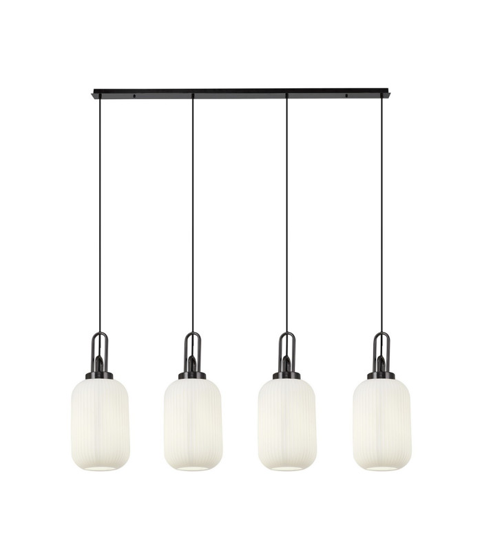 Yorktown Linear 4 Light Pendant 20cm Tubular Ribbed Glass Black Chrome/Matt Black Opal-1