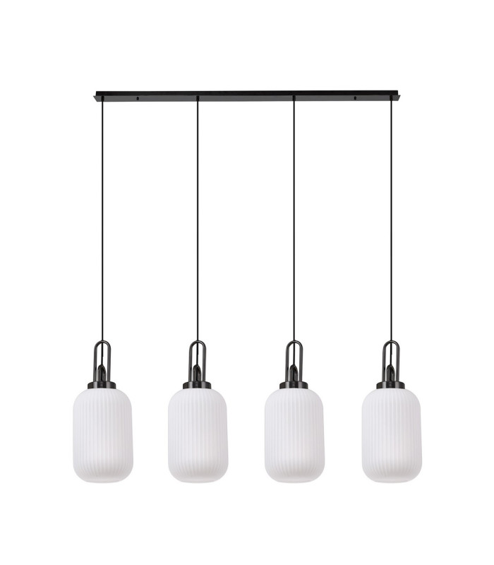Yorktown Linear 4 Light Pendant 20cm Tubular Ribbed Glass Black Chrome/Matt Black Opal-4