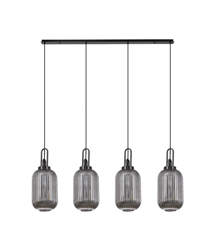 Yorktown Linear 4 Light Pendant 20cm Tubular Ribbed Glass Black Chrome/Matt Black Smoked-4