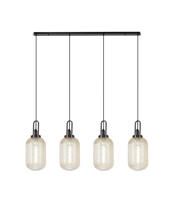 Yorktown Linear 4 Light Pendant 20cm Tubular Ribbed Glass Black Chrome/Matt Black Champagne-1