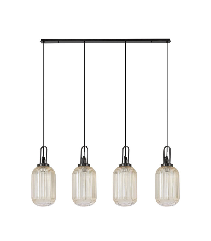 Yorktown Linear 4 Light Pendant 20cm Tubular Ribbed Glass Black Chrome/Matt Black Champagne-4