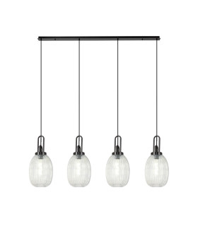 Yorktown Linear 4 Light Pendant 20cm Almond Ribbed Glass Black Chrome/Matt Black Clear-1
