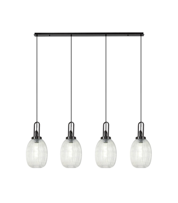Yorktown Linear 4 Light Pendant 20cm Almond Ribbed Glass Black Chrome/Matt Black Clear-1