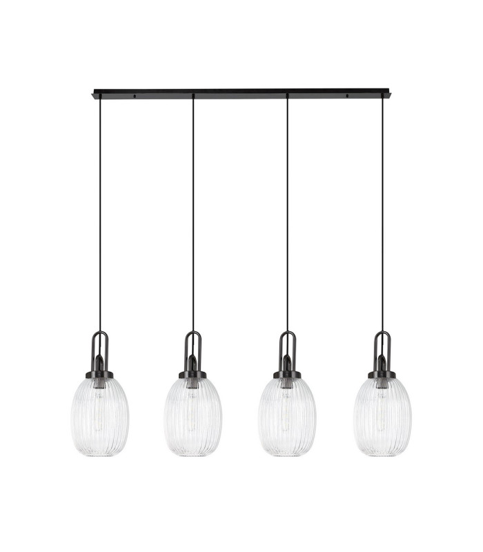 Yorktown Linear 4 Light Pendant 20cm Almond Ribbed Glass Black Chrome/Matt Black Clear-4