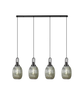 Yorktown Linear 4 Light Pendant 20cm Almond Ribbed Glass Black Chrome/Matt Black Smoked-1